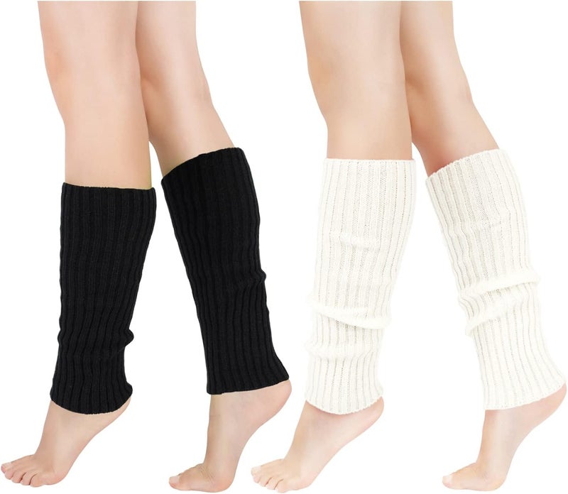 Junely 2 Pairs Leg Warmers for Women 80s Ribbed Knit Leg Warmer Pack for Ballet Dance Figure Skating Yoga Party Neon - Image 1